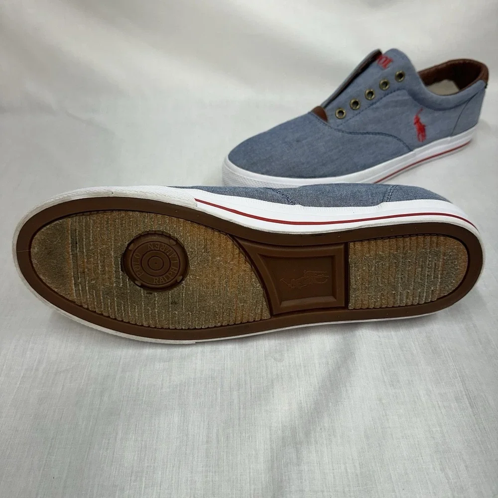 Polo Ralph Lauren Sz 12D Vito Sneakers Blue Chambray Red Pony Shoes Resort Wear